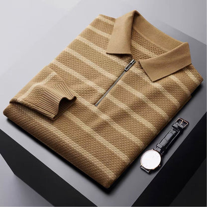 Leonardo | Men’s Striped Quarter-Zip Knit Polo Shirt