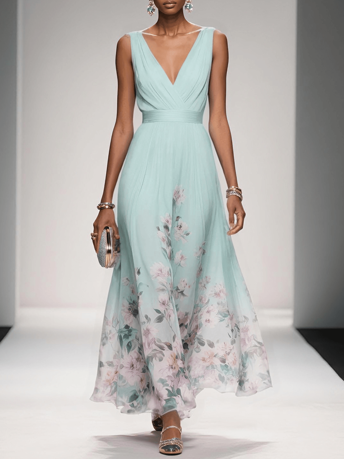 Carolin | Women's Floral Chiffon Summer Maxi Dress