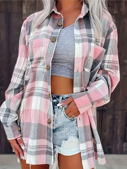 Harper | Pink Plaid Flannel Top