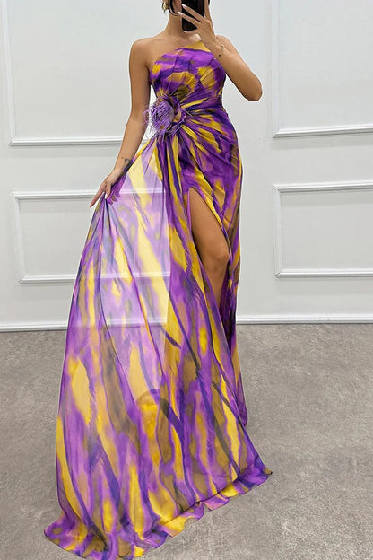 Sabine | Women's Off-Shoulder Evening Dress with High Slit in Maxi Length