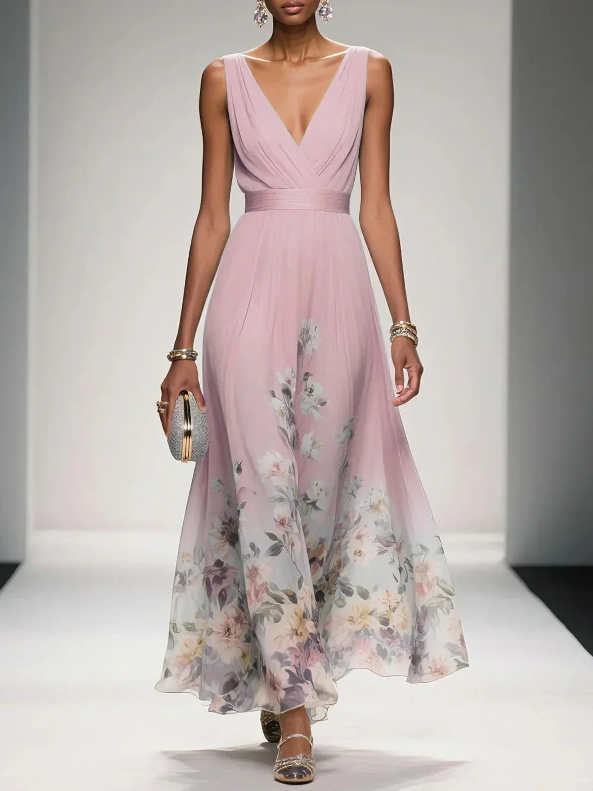 Carolin | Women's Floral Chiffon Summer Maxi Dress