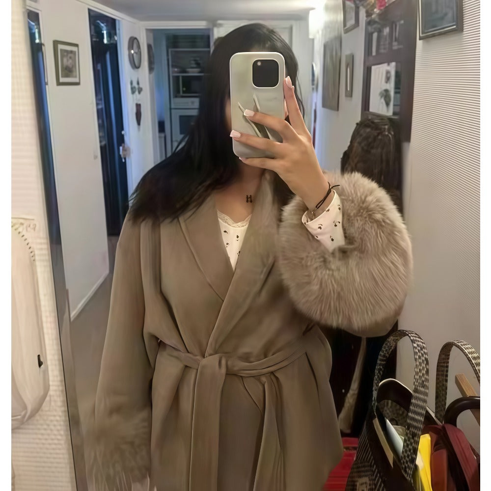 Daniela | Women's Coat with Belt and Faux Fur Sleeves