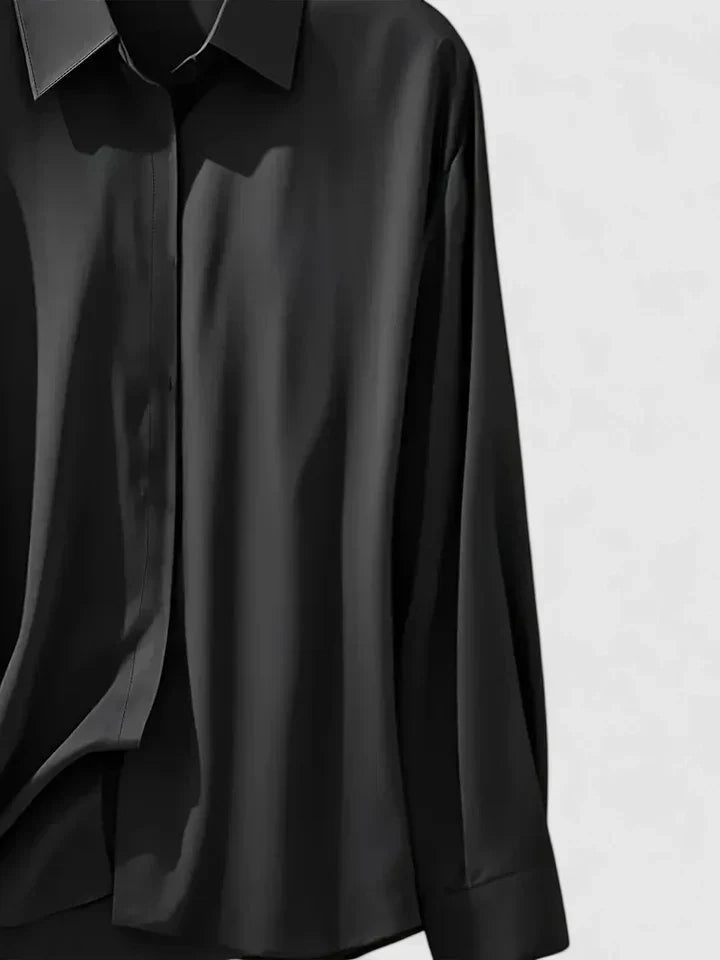 Anya | Women's Satin Button-Front Shorts Blouse