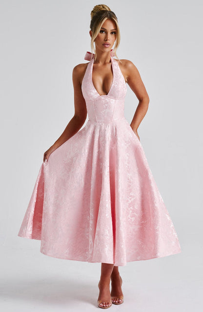 Kerstin | Women's Halter Midi Dress for Wedding Guests