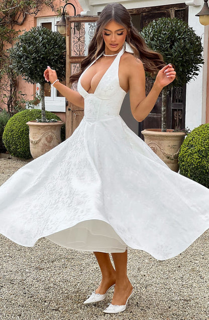 Kerstin | Women's Halter Midi Dress for Wedding Guests