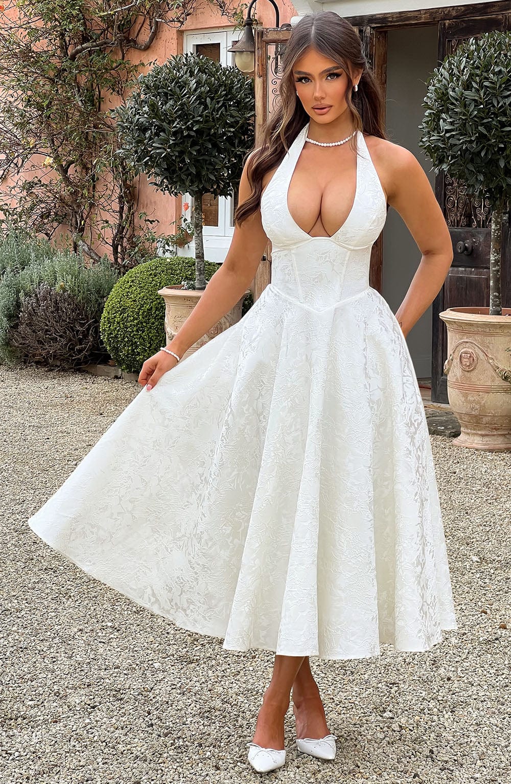 Kerstin | Women's Halter Midi Dress for Wedding Guests