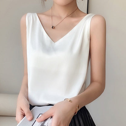 Yvonne | Women's Satin V-Neck Lightweight Top
