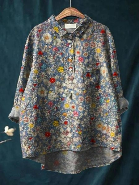 Paulette | Floral blouse with romantic drape and feminine everyday elegance