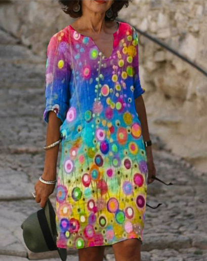 Anja | Women's Long Sleeve Abstract Pattern Shift Dress