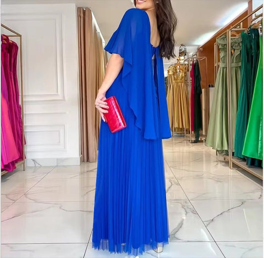 Theresa | Women's Floor-Length Dress with Cape-Sleeves