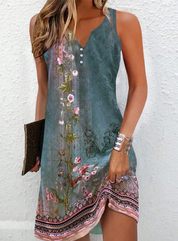 Theresa | Women's Freizeitkleid with Artistic Pattern and V-Neck