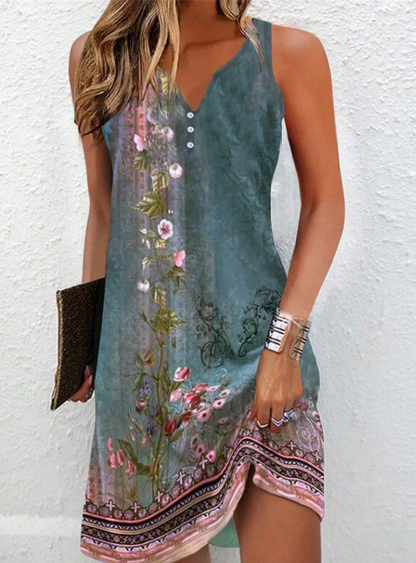 Theresa | Women's Freizeitkleid with Artistic Pattern and V-Neck