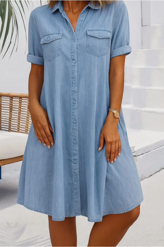 Livia | Women's Breathable Denim Relaxed Button-Down Dress