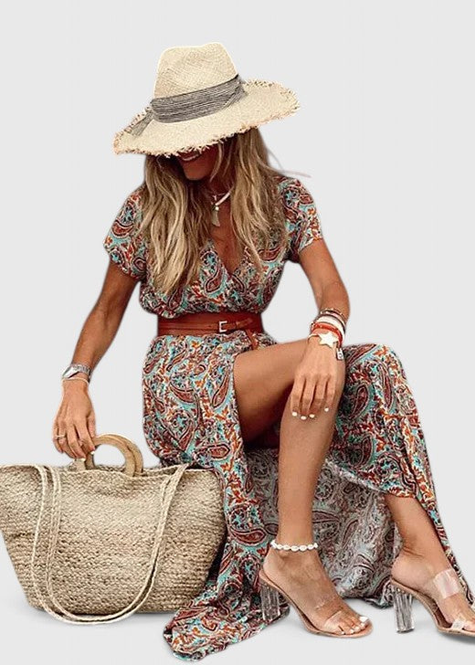 Anke | Women's Casual Boho-Maxi Dress with V-Neck