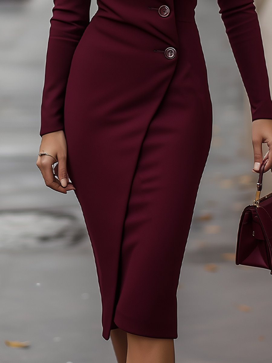 Katharina | Women's Spring Wrap Midi Dress with Button Placket