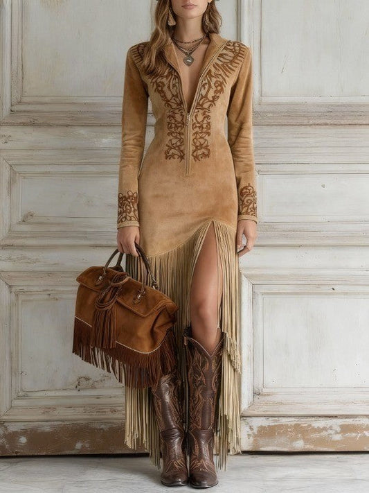Karin | Women's Suede Fringe Summer Maxi Dress