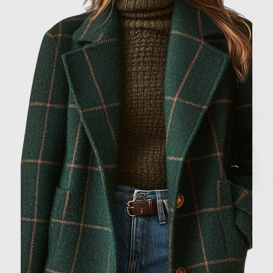 Natascha | Women's Classic Coat with Kariertem Pattern and Buttons