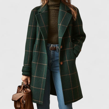 Natascha | Women's Classic Coat with Kariertem Pattern and Buttons