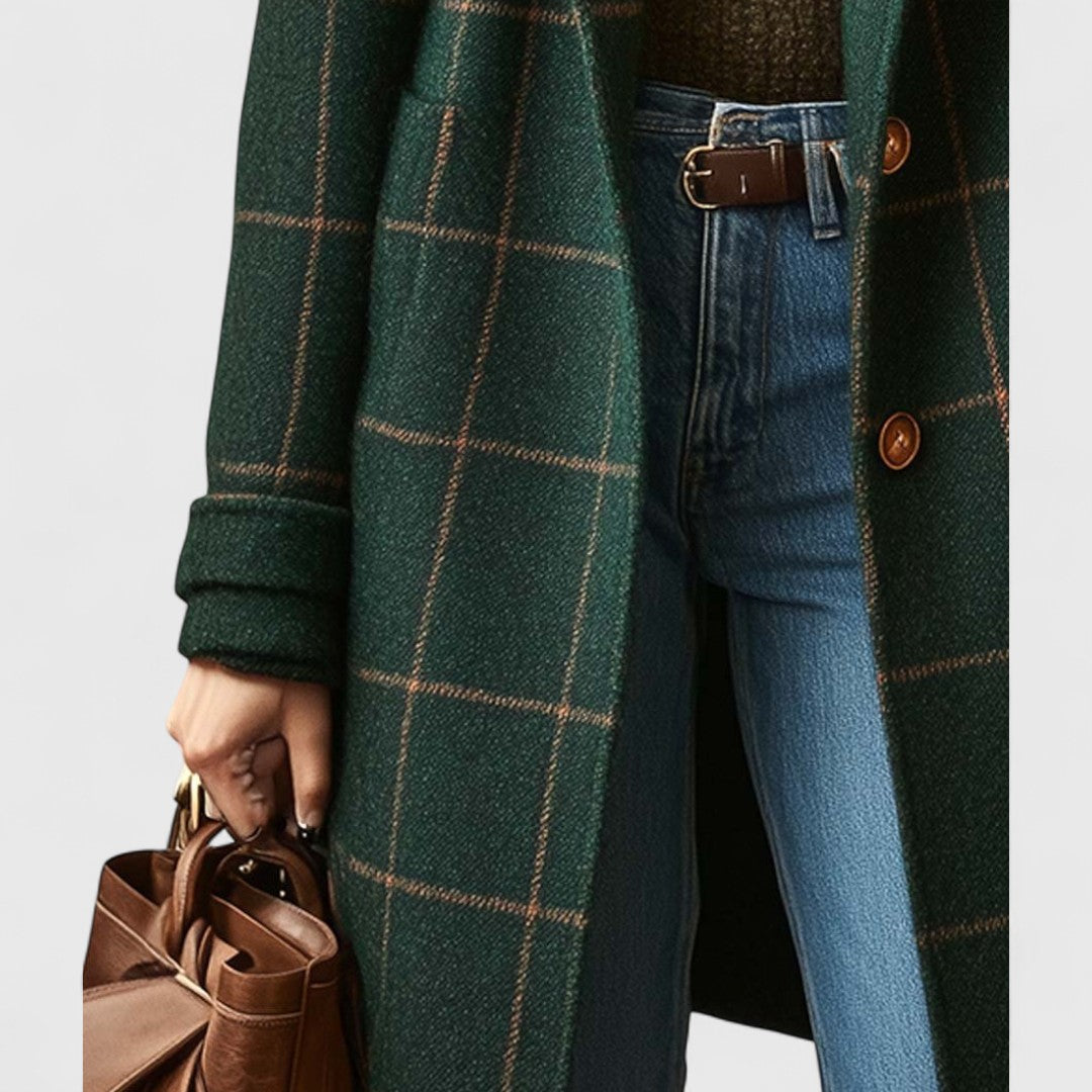 Natascha | Women's Classic Coat with Kariertem Pattern and Buttons