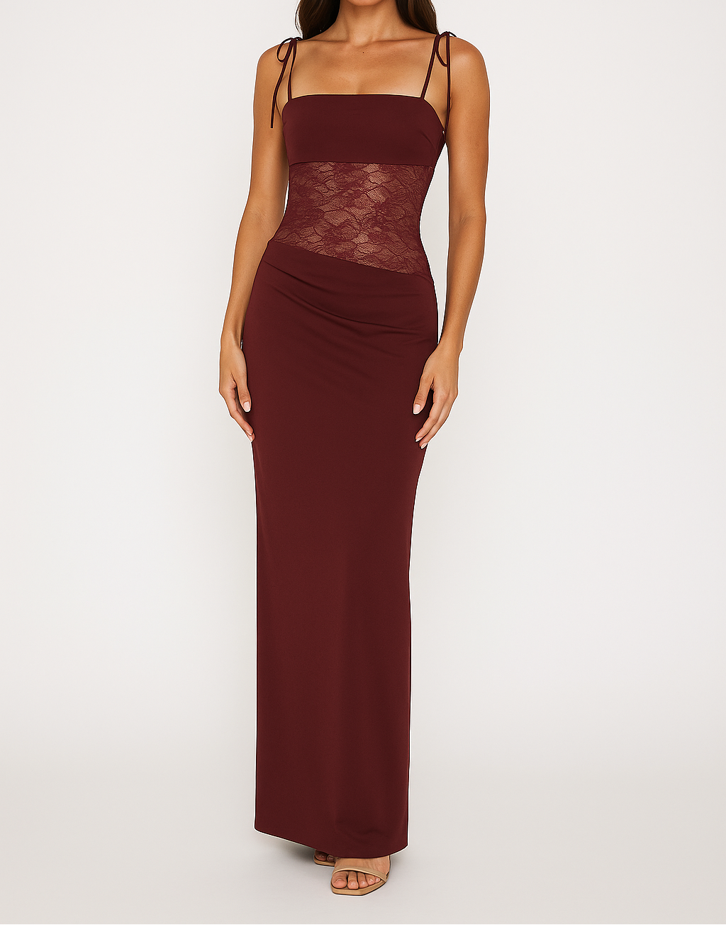 Ginevra | Lace Panel Bodycon Maxi Dress with Adjustable Straps