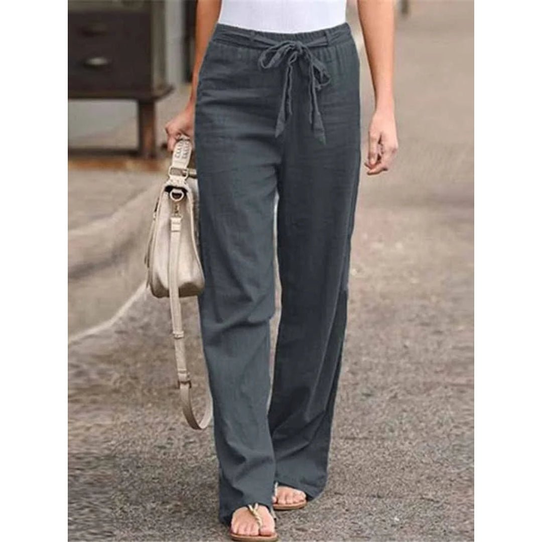Sophia | Linen Wide Leg Palazzo Pants Drawstring Waist Casual