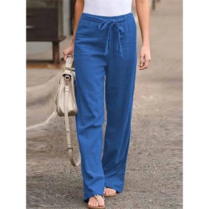 Sophia | Linen Wide Leg Palazzo Pants Drawstring Waist Casual