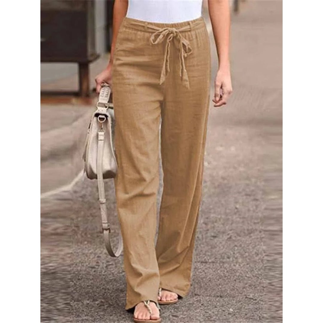 Sophia | Linen Wide Leg Palazzo Pants Drawstring Waist Casual