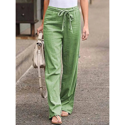 Sophia | Linen Wide Leg Palazzo Pants Drawstring Waist Casual