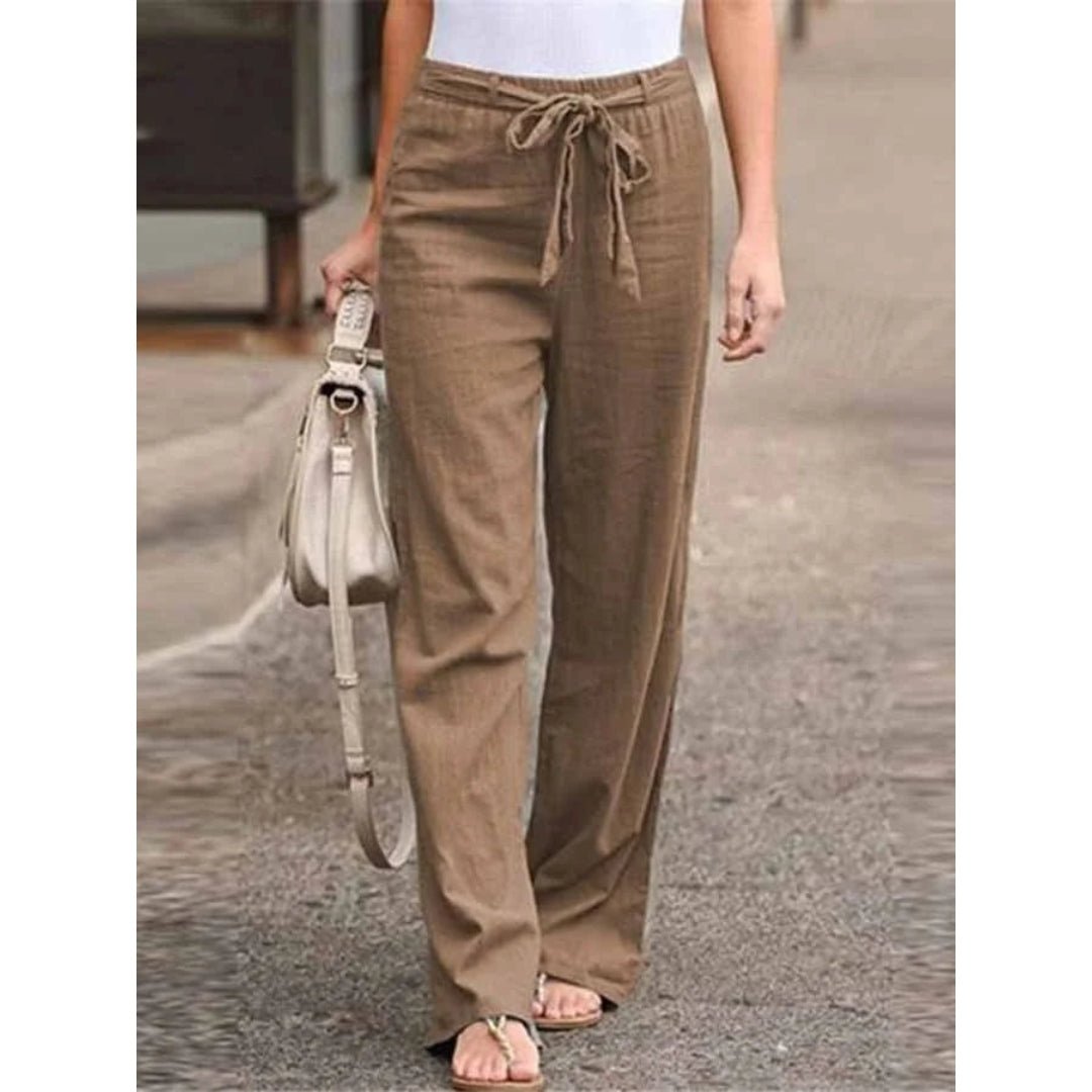 Sophia | Linen Wide Leg Palazzo Pants Drawstring Waist Casual