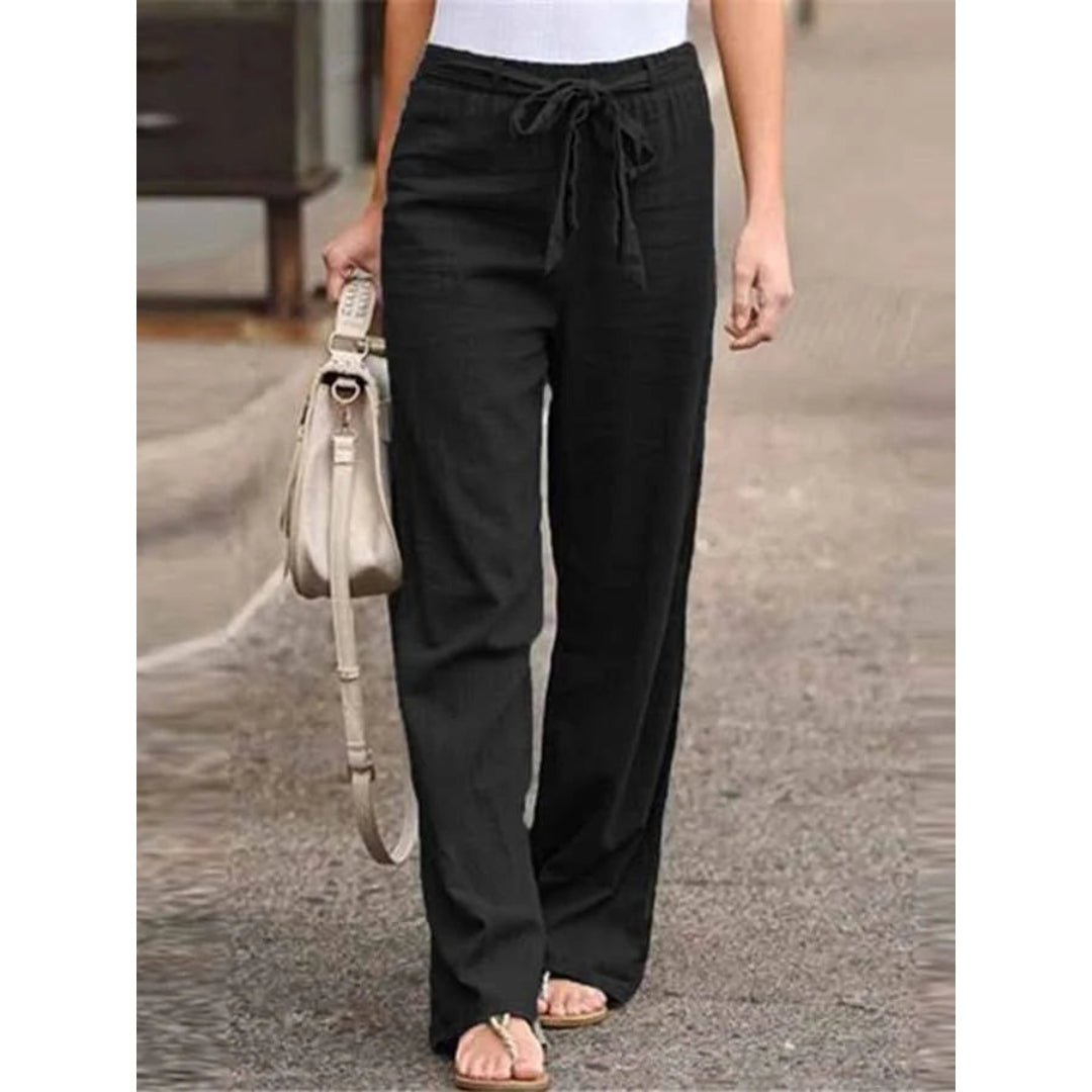 Sophia | Linen Wide Leg Palazzo Pants Drawstring Waist Casual