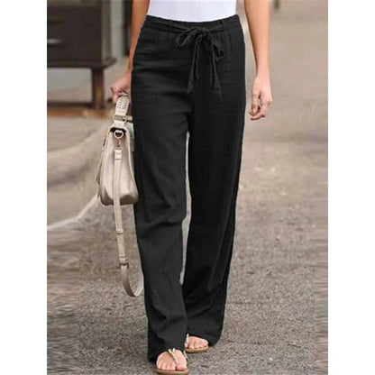 Sophia | Linen Wide Leg Palazzo Pants Drawstring Waist Casual