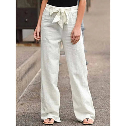 Sophia | Linen Wide Leg Palazzo Pants Drawstring Waist Casual