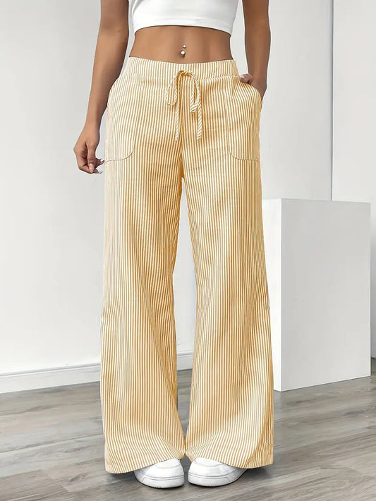 Analena | Breathable Linen Wide-Leg Relaxed Striped Pants
