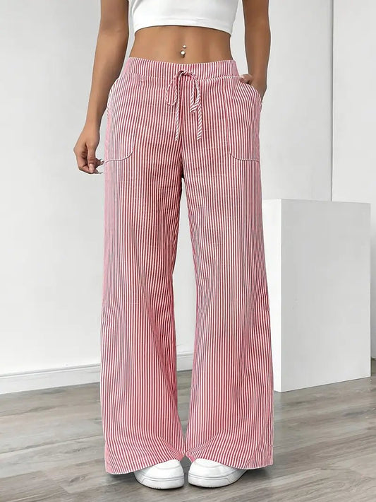 Analena | Breathable Linen Wide-Leg Relaxed Striped Pants