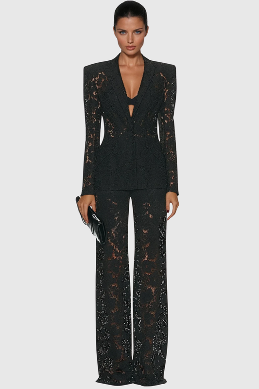 Amelie | Long Sleeve Lace Blazer and Wide-Leg Pants Set