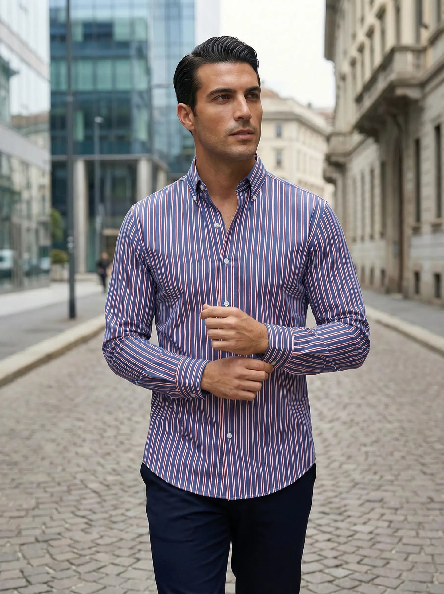 Gaetano | Men’s Slim Fit Striped Button-Up