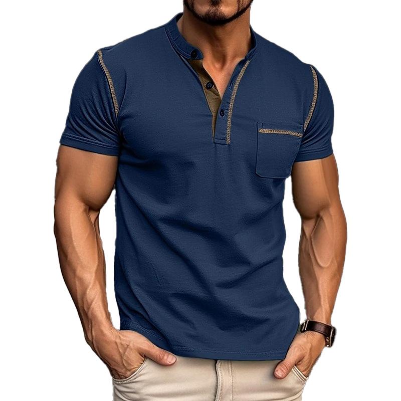 Armin | Men’s Contrast Trim Henley Short Sleeve Shirt
