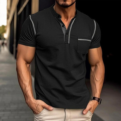 Armin | Men’s Contrast Trim Henley Short Sleeve Shirt