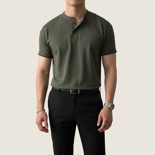 Lorenzo | Men’s Minimalist Button Henley Short Sleeve Shirt