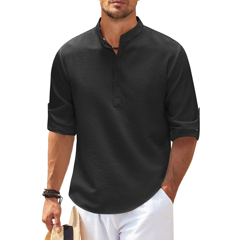 Marcello | Men’s Stand Collar Half-Button Casual Shirt