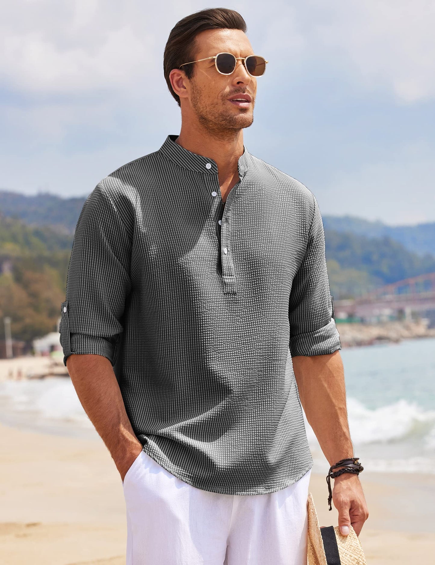 Marcello | Men’s Stand Collar Half-Button Casual Shirt