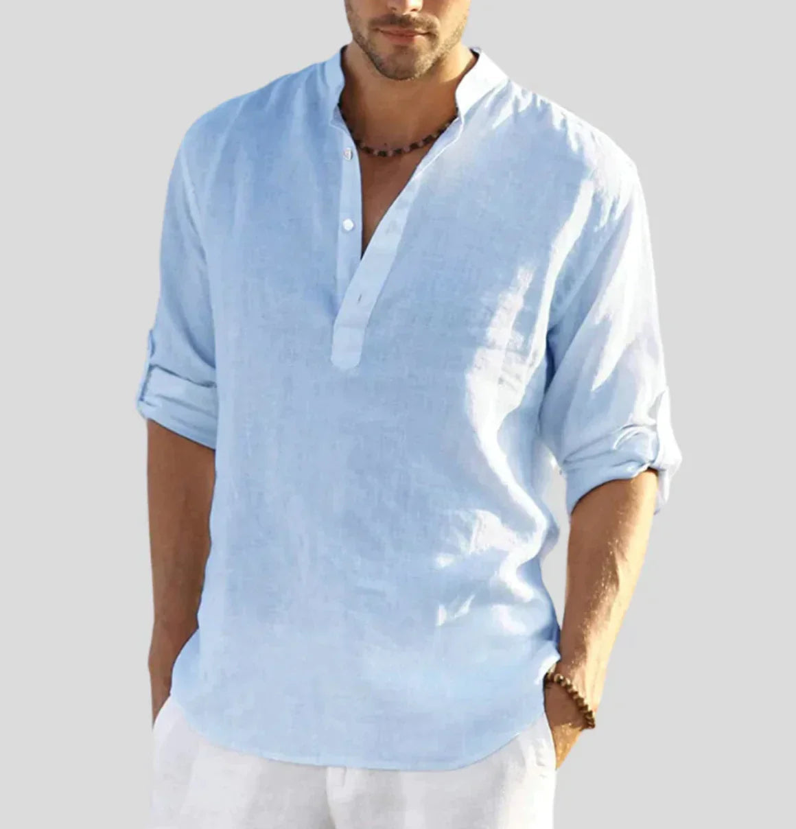 Enzo | Men’s Casual Shirt with Stand Collar and Half Button Placket