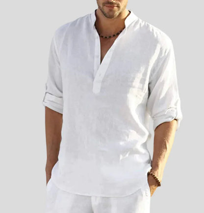 Enzo | Men’s Casual Shirt with Stand Collar and Half Button Placket
