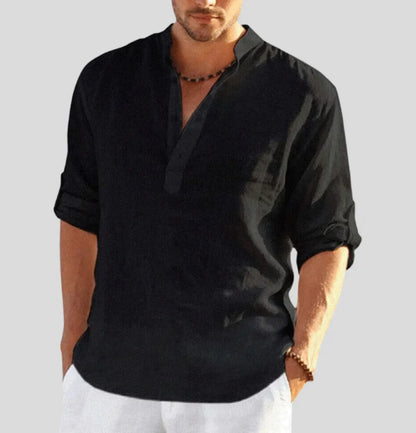 Enzo | Men’s Casual Shirt with Stand Collar and Half Button Placket