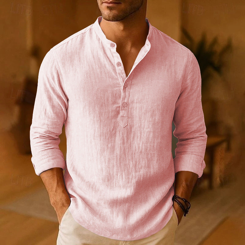 Stefano | Men’s Button-Neck Long Sleeve Leisure Shirt