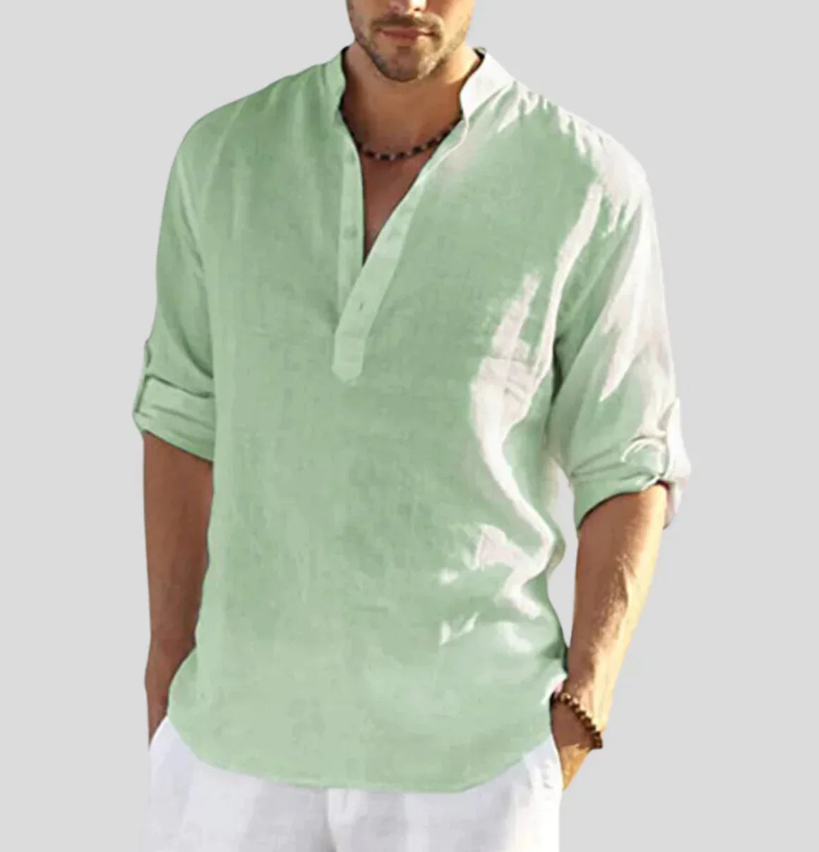 Enzo | Men’s Casual Shirt with Stand Collar and Half Button Placket