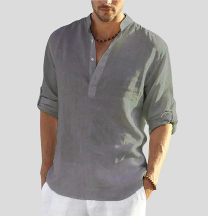 Enzo | Men’s Casual Shirt with Stand Collar and Half Button Placket