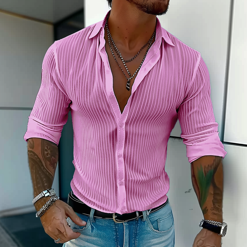 Bastiano | Men’s Ribbed Slim Fit Button Placket Shirt