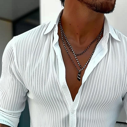 Bastiano | Men’s Ribbed Slim Fit Button Placket Shirt