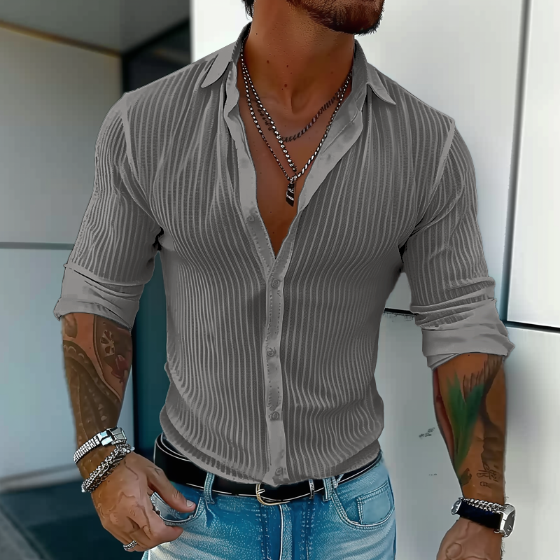 Bastiano | Men’s Ribbed Slim Fit Button Placket Shirt